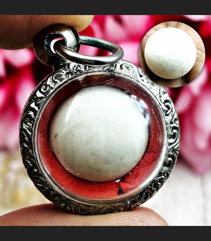 White Pearl Leklai Wealth Arahant Relic Buddha Healing Stone Thai Amulet #17752