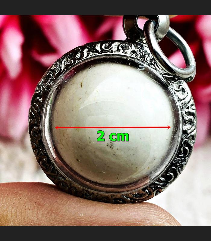 White Pearl Leklai Arahant Relic Buddha Great Protection Stone Thai Amulet 17753