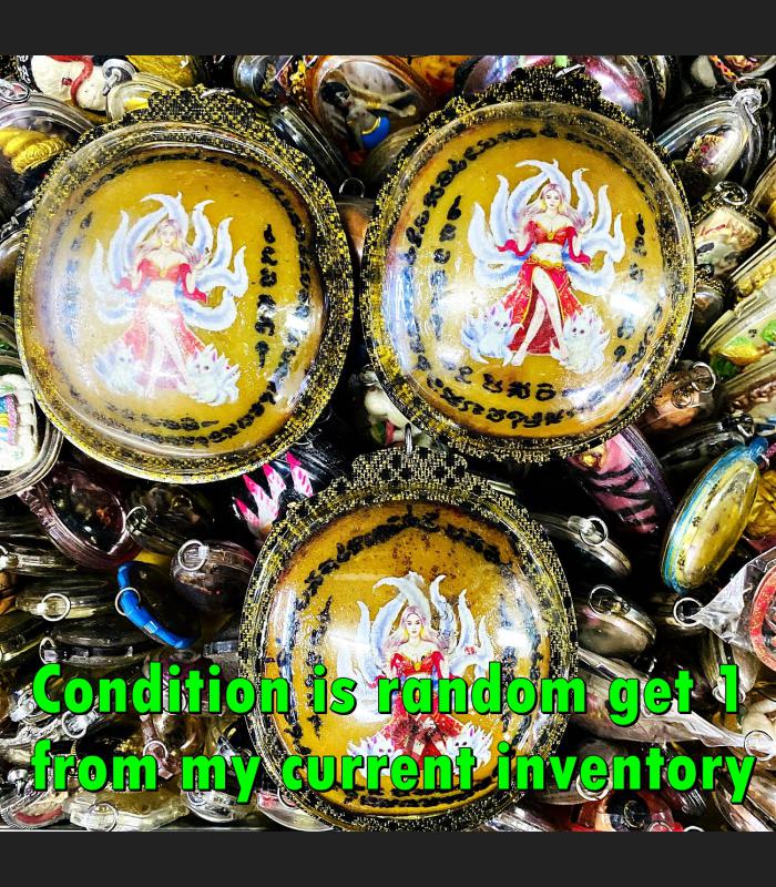 Panneng Skull Forehead Lady 9tail Fox Gambling Win Lucky Tawee Thai Amulet 17785