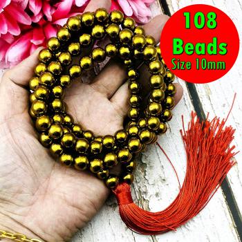 Necklace 10mm Leklai Mala 108 Gold Magnetic Protection Somporn Thai Amulet 17786