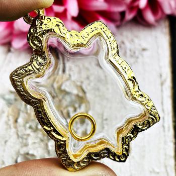 Empty Frame Blank Case Turtle Large Gold Plated Micron 4.5cm Thai Amulet #17796