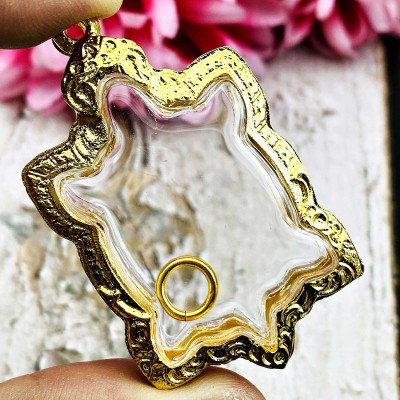 Empty Frame Blank Case Turtle Large Gold Plated Micron 4.5cm Thai Amulet #17796