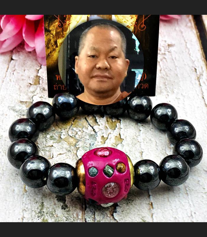 Bracelet Healing Stone Leklai Pink Magnetic Love Lucky Somporn Thai Amulet 17797