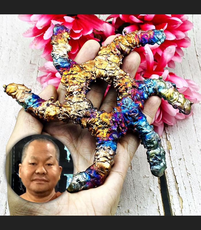 Leklai Rowel Chakra Wheel Rainbow Fortune Protection Immortal Thai Amulet #17802