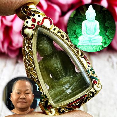 Leklai Lucky Stone Glow In Dark Buddha Moon Light Rich Somporn Thai Amulet 17806