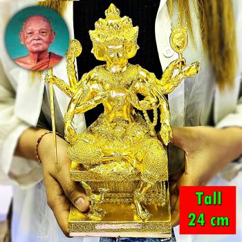 Phaphom 4Face Deity Bronze Statue 24cm Golden 24k WatPikuntong Thai Amulet 17812