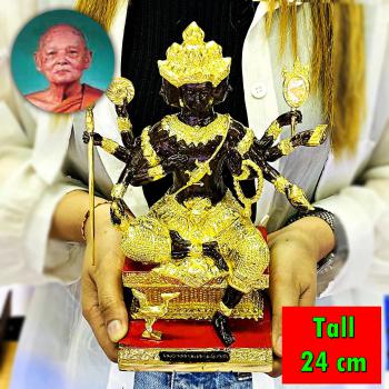 Phaphom 24cm 4Face Deity Bronze Statue Gold Black WatPikuntong Thai Amulet 17813