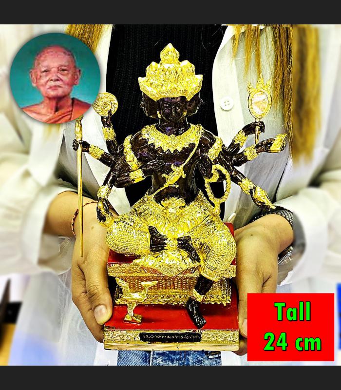 Phaphom 24cm 4Face Deity Bronze Statue Gold Black WatPikuntong Thai Amulet 17813