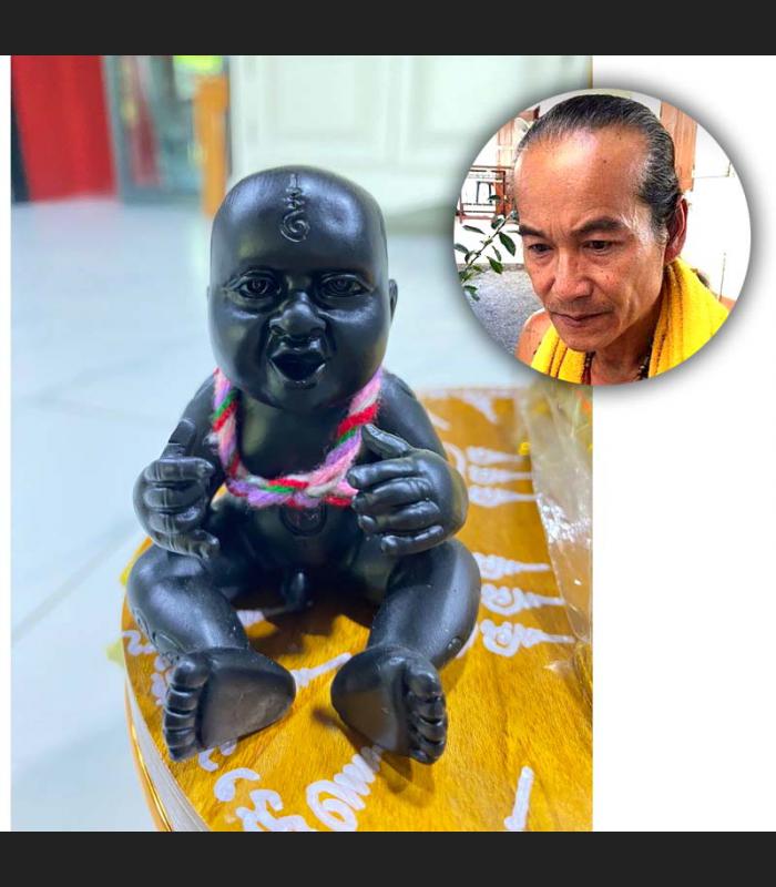 Guman LukThep Black Boy Statue Wealth Protection Kom Be2553 Thai Amulet #17826