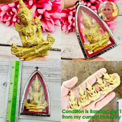 Leklai Suwanracha Yellow Gold Emerald Buddha Armor Wealth Bowl Thai Amulet 17831