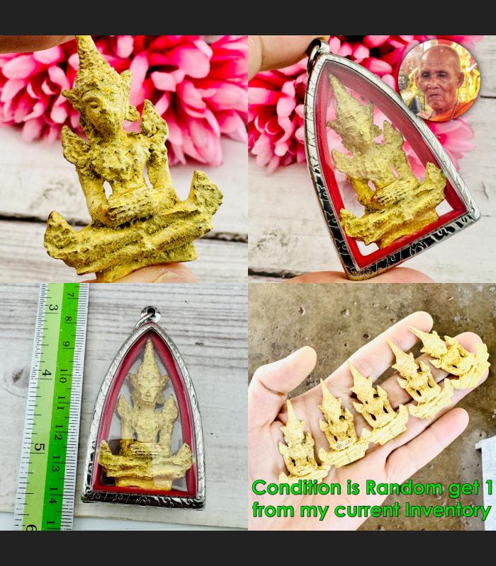 Leklai Suwanracha Yellow Gold Emerald Buddha Armor Wealth Bowl Thai Amulet 17831