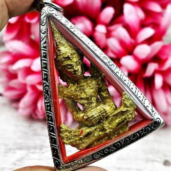 Leklai Suwanracha Yellow Gold Emerald Buddha Armor Wealth Bowl Thai Amulet 17831