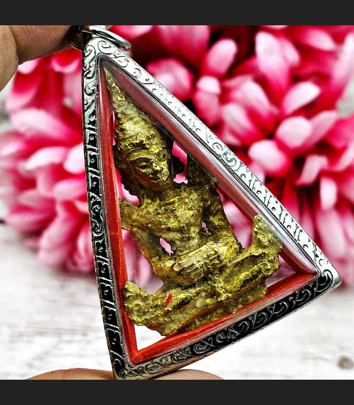 Leklai Suwanracha Yellow Gold Emerald Buddha Armor Wealth Bowl Thai Amulet 17831