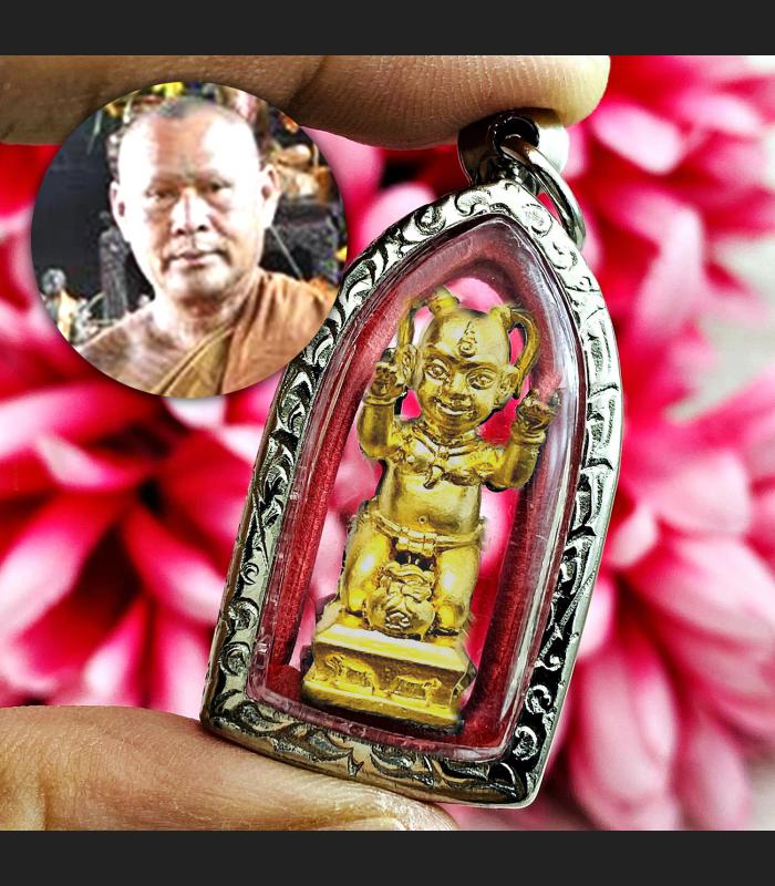 Guman Spirit Beckon Lucky Rich Casino Win Somchay Be2555 Gold Thai Amulet #17835