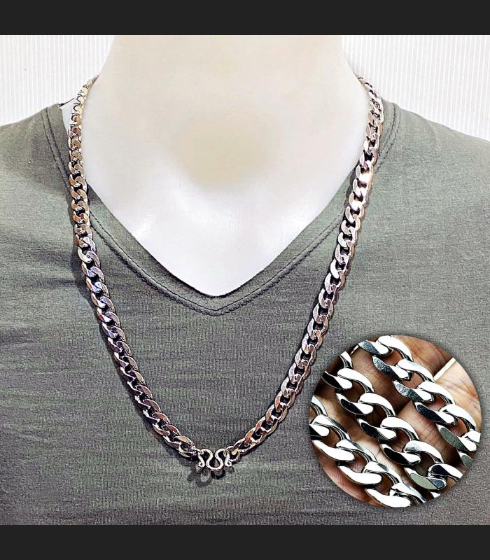 Necklace Stainless Steel Fasion Flat Chain Multi Hook Wearing Thai Amulet #17854