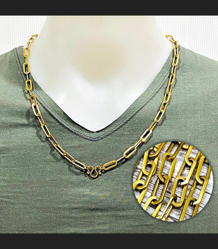 Necklace Stainless Gold Laser Slim Long Chain Multi Hook Wear Thai Amulet #17857