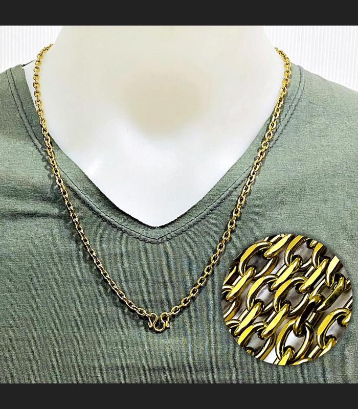 Necklace Stainless Gold Laser Thick Chain Multi Hook Wearing Thai Amulet #17858