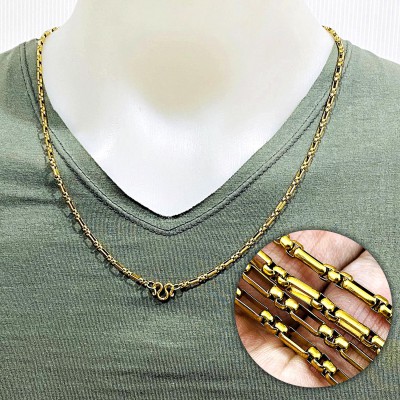 Necklace Stainless Steel Gold Slim Ball Chain Multi Hook Wear Thai Amulet #17859