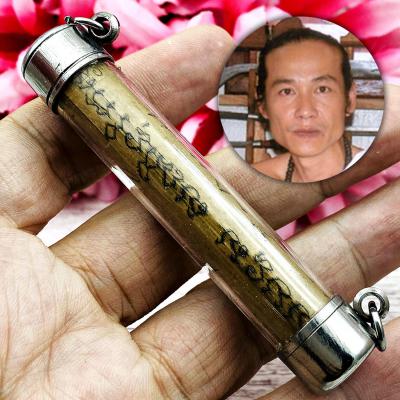 Takrut Wooden Hand Write Yantra Wealth Lucky Kom Triwet Be2554 Thai Amulet 17868