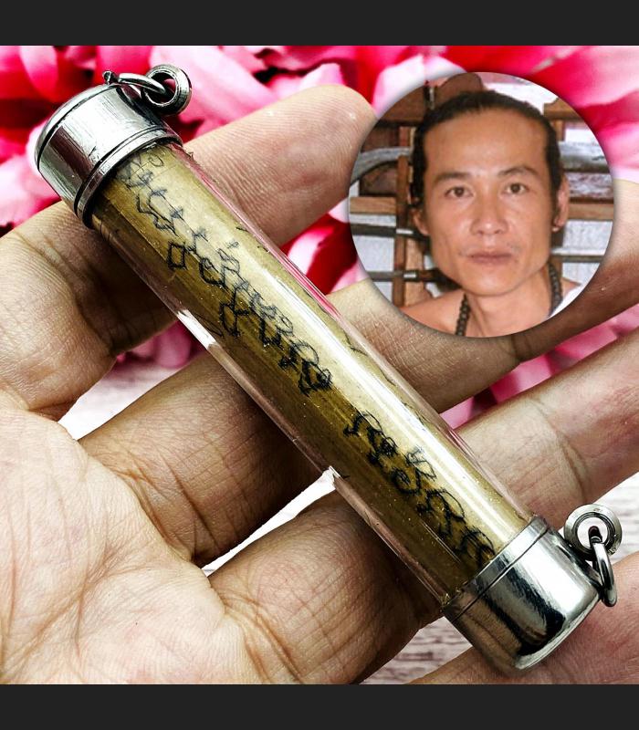 Takrut Wooden Hand Write Yantra Wealth Lucky Kom Triwet Be2554 Thai Amulet 17868