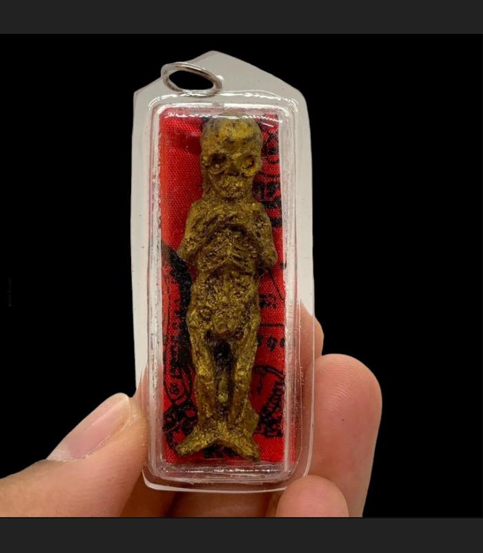 Mummy Lokok Guman Ash Bbq Gambling Lucky Win Money Rich Tawee Thai Amulet #17877