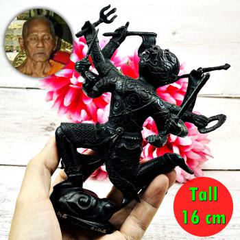 Bronze Statue Hanuman Monkey 8hand Gambling Lucky Win Key 16cm Thai Amulet 17893