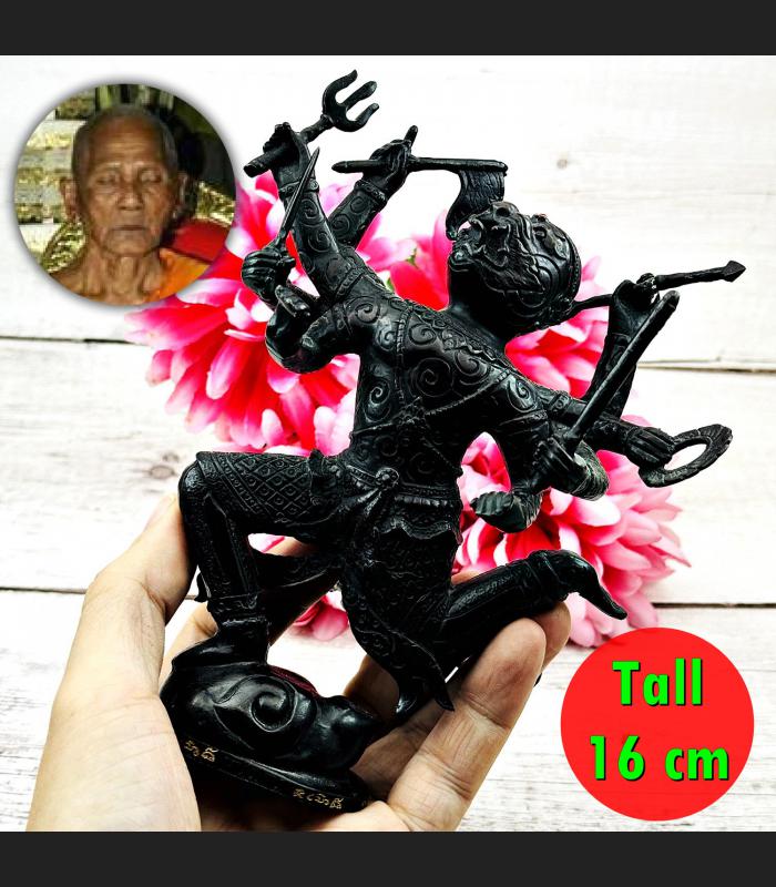 Bronze Statue Hanuman Monkey 8hand Gambling Lucky Win Key 16cm Thai Amulet 17893