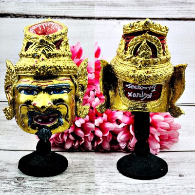 Lersri Gold Face Khon Mask Hermit Rich Fortune Pern Watbangpha Thai Amulet 17899