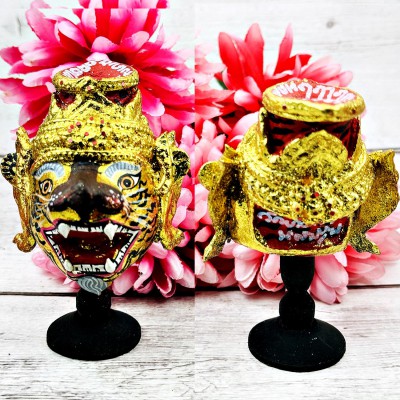 Puseir Lersri Tiger Head Khon Mask Protection Life Watbangpha Thai Amulet #17900