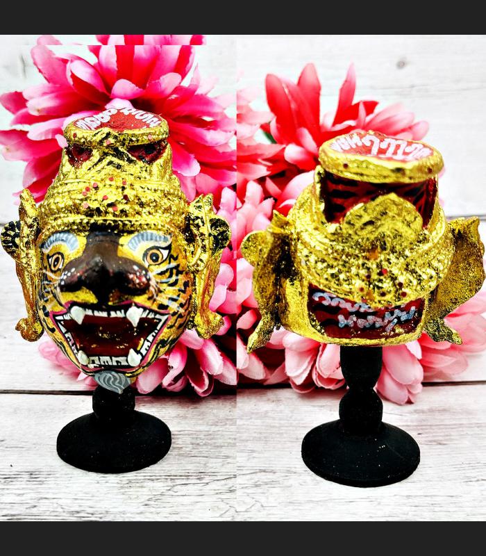 Puseir Lersri Tiger Head Khon Mask Protection Life Watbangpha Thai Amulet #17900