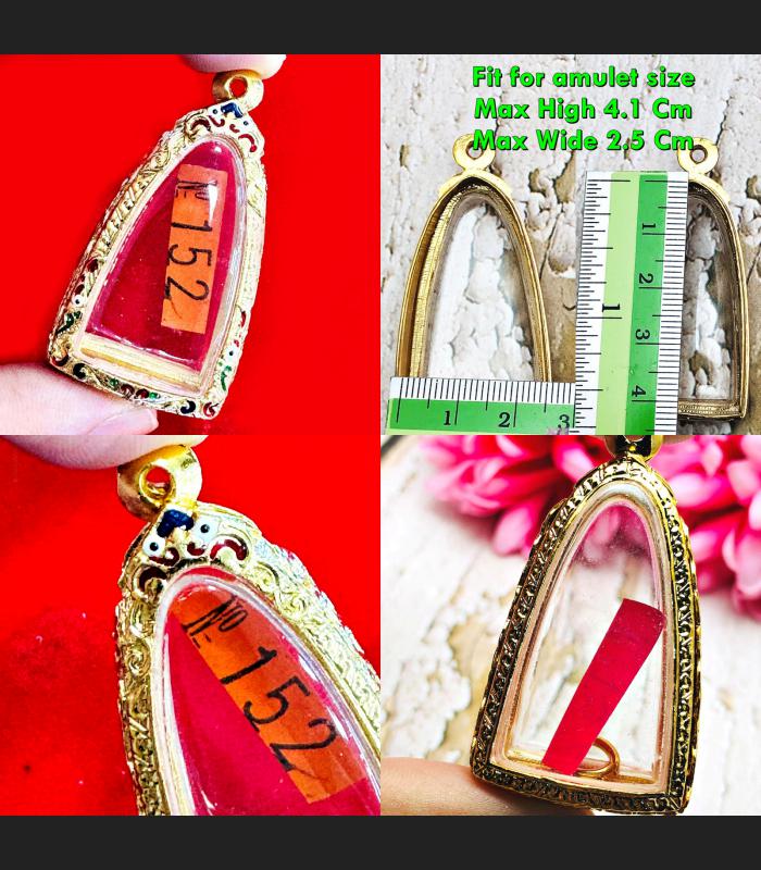 Blank Empty Frame Case 24k Gold Plated Colored Miniature Kring Thai Amulet 17903