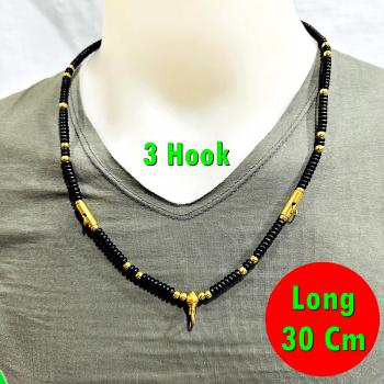 Necklace 30cm Kala Coconut Shell Wood Gold Beads 3hook Wearing Thai Amulet 17909