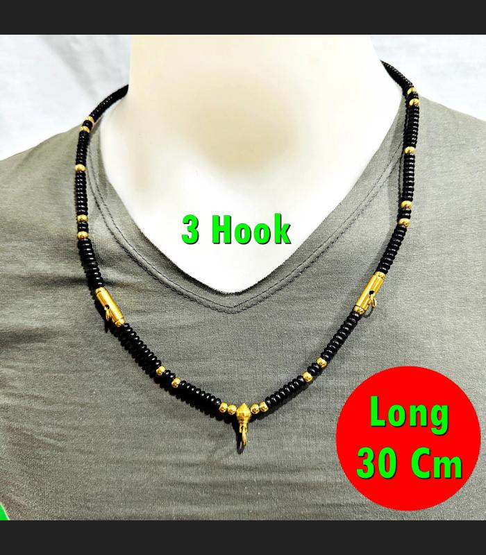 Necklace 30cm Kala Coconut Shell Wood Gold Beads 3hook Wearing Thai Amulet 17909