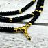 Necklace 30cm Kala Coconut Shell Wood Gold Beads 3hook Wearing Thai Amulet 17909