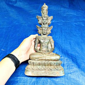 Large Green Bronze Statue Nawakote 9face Buddha Wealth Be2562 Thai Amulet #17925