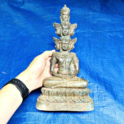 Large Green Bronze Statue Nawakote 9face Buddha Wealth Be2562 Thai Amulet #17925
