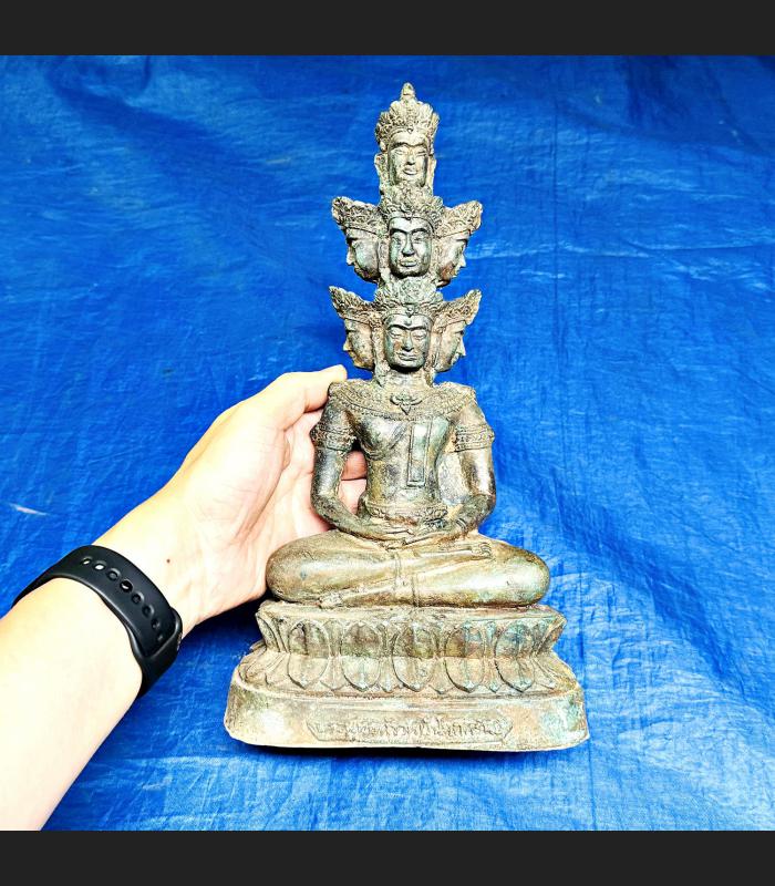 Large Green Bronze Statue Nawakote 9face Buddha Wealth Be2562 Thai Amulet #17925