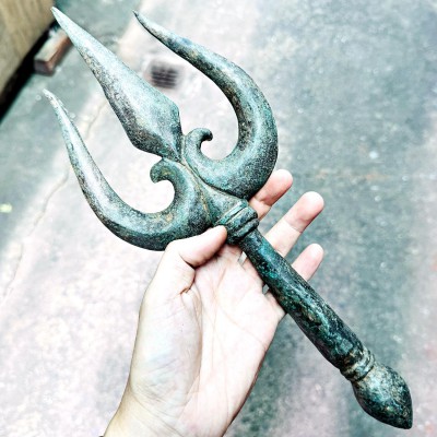 Ancient Artefacts Khmer Bronze Warrior Trident Trishul Angkor Protection #17936