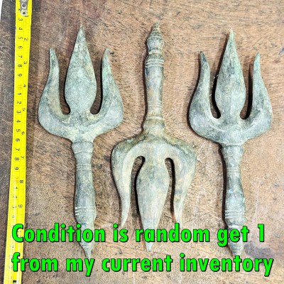 Ancient Artefacts Trident Trishul Bayon Angkor Khmer Bronze Deity Weapon #17938