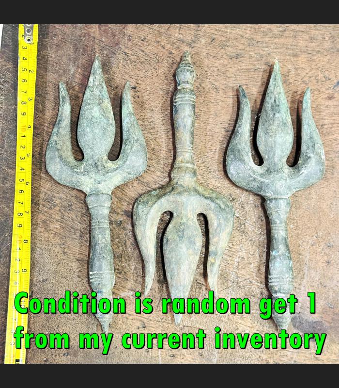 Ancient Artefacts Trident Trishul Bayon Angkor Khmer Bronze Deity Weapon #17938