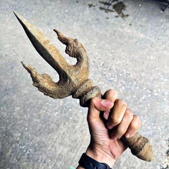 Jumbo Ancient Dagger Trident Trishul Bayon Angkor Khmer Bronze Deity Sword 17939
