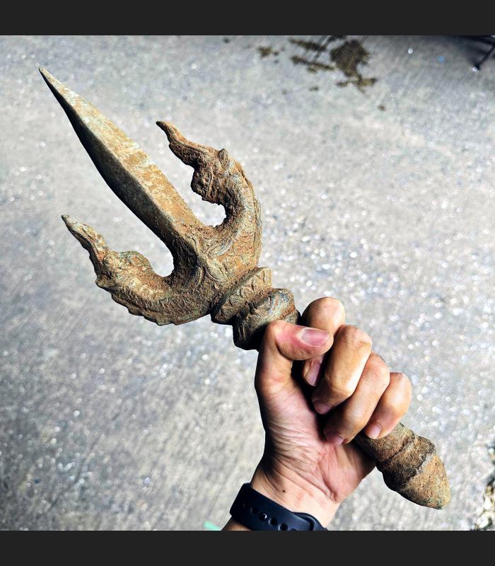 Jumbo Ancient Dagger Trident Trishul Bayon Angkor Khmer Bronze Deity Sword 17939
