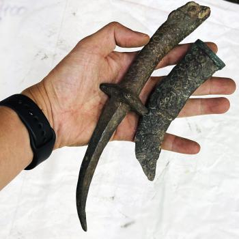 Ancient Khmer Deity King Angkor Bayon Cobra Protection Dagger Sword Bronze 17940