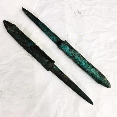 Antique 100y Khmer Style Bronze Deity Angkor Bayon Dagger Sword Twin Blade 17941