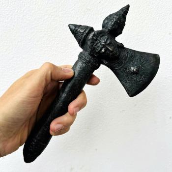 Antique Iron Axe Ax 4face Deity Weapon Avalokiteshvara Warrior Protection #17956