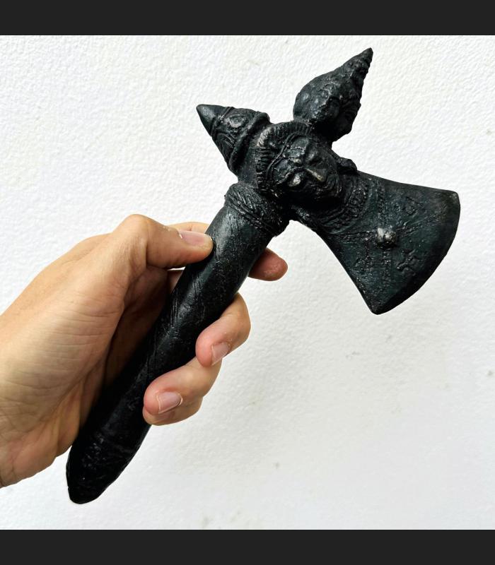 Antique Iron Axe Ax 4face Deity Weapon Avalokiteshvara Warrior Protection #17956