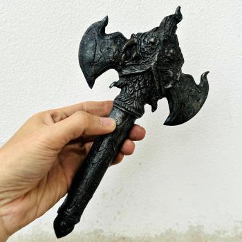 Antique Deity Weapon Iron Magic Axe Twin Blade Warrior Naga Dragon Serpent 17959