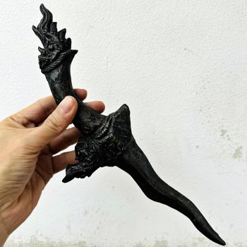 Antique 100y Khmer Deity Weapon Iron Dagger Sword Naga Warrior Protection #17961