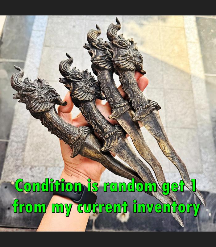 Antique Khmer Deity Weapon Iron Dagger Sword Dragon Warrior Protection #17962