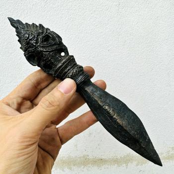 Antique Bronze Deity Weapon Magic Knife Sword Dragon Warrior Khmer Old Era 17964